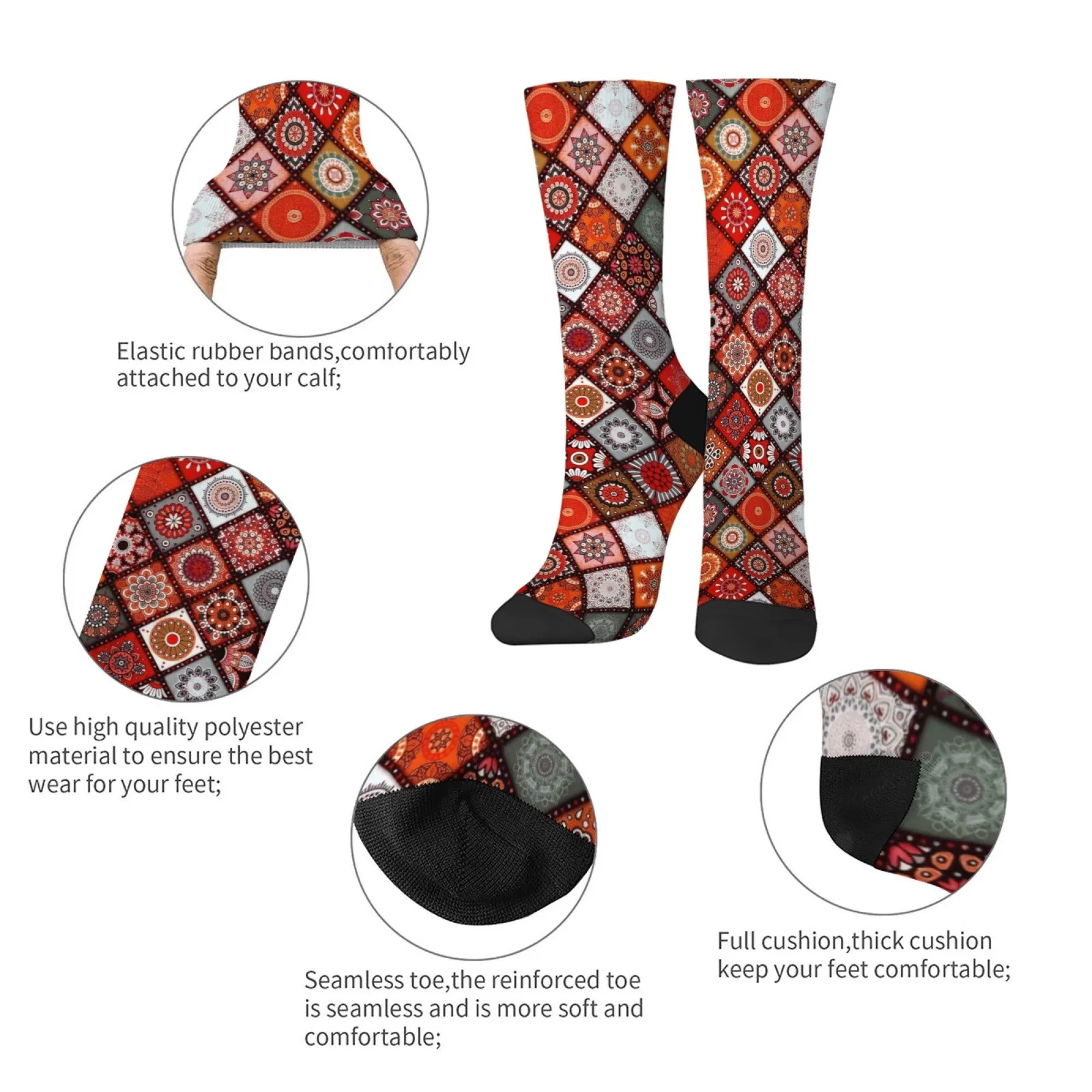 Novidade étnica boêmio impressão meias masculinas confortáveis respirável antiderrapante meias casuais harajuku retro rua meias de compressão