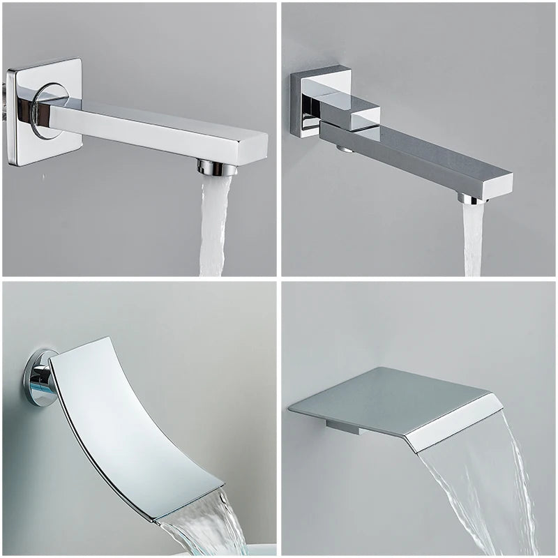 Quyanre Wall Mount Waterfall Shower Faucet Set, Bathroom, Rain, Hidden Chrome, Shower System, Bathtub, Mixer Tap