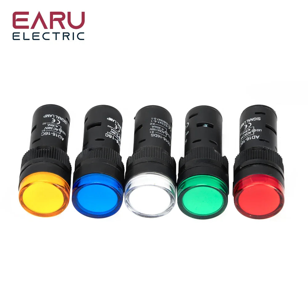 1 peça 16mm sinal de montagem em painel luz indicadora led azul verde vermelho branco amarelo lâmpada piloto ac dc 12v 24v 220v AD16-16C