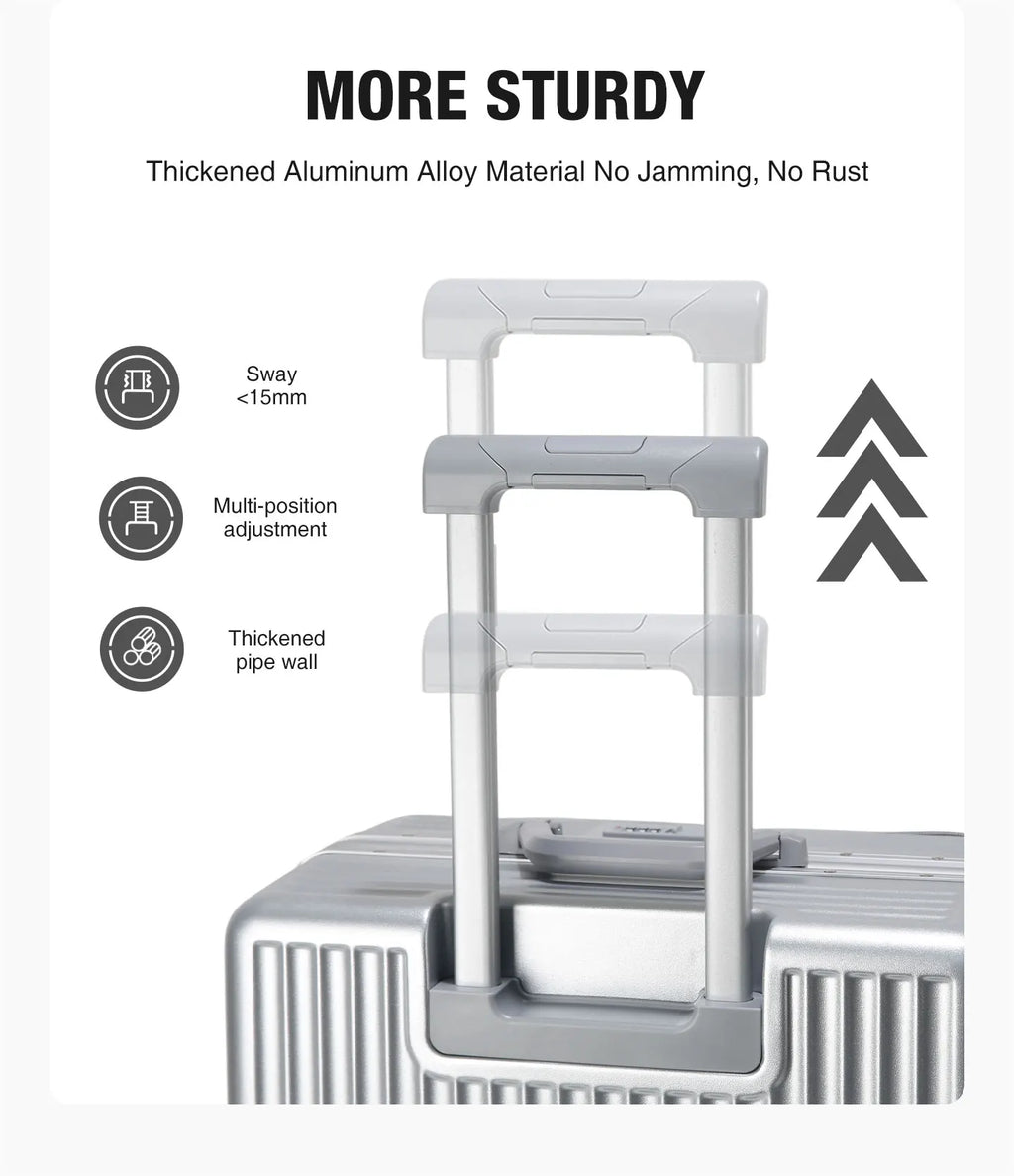 Mala de Alumínio Leve AIWEINY, Com Estrutura de PC, 360 °   Rodas Silenciosas, Cadeado TSA, Bagagem de Mão e de Transporte de 20/24/27 Polegadas