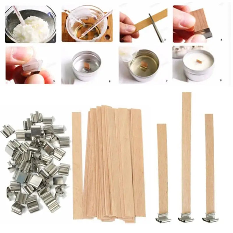 50 Pcs 6mm 8mm 12.5mm 13mm Wood Candle Wicks with Sustainer Tab Candle Wick Core for Candle Making Soy Wax Parffin
