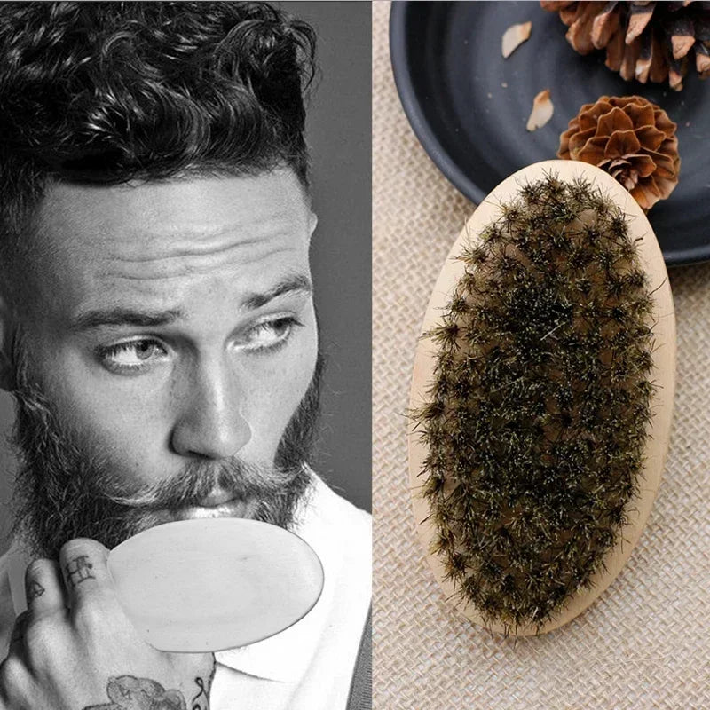 Profissional macio cerdas de javali madeira escova barba cabeleireiro escova de barbear pente masculino bigode pente kit com saco de presente conjunto pente de cabelo