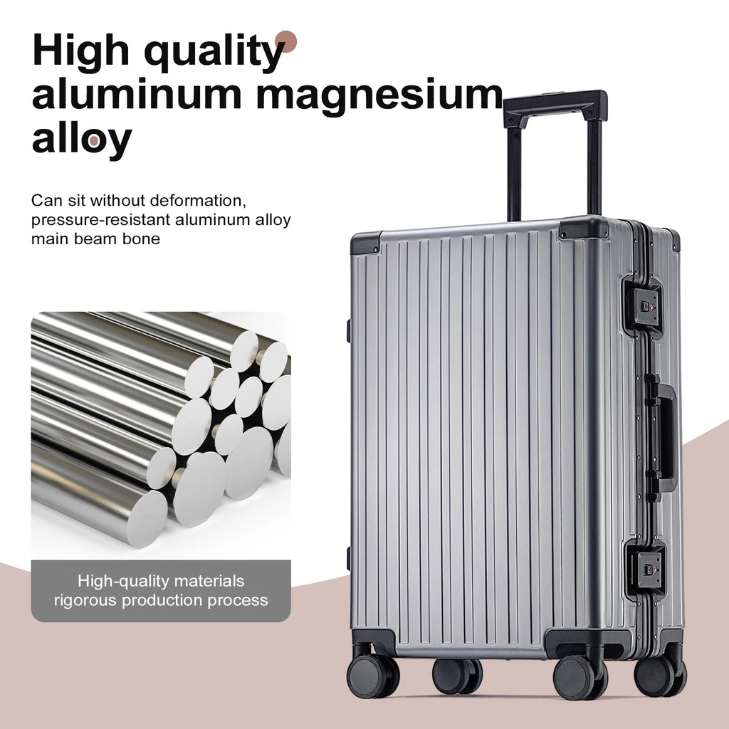 Aiweiny todo em alumínio liga de magnésio trole caso roda universal tsa masculino leve bagagem embarque