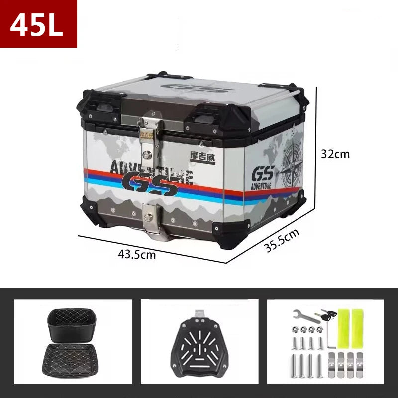 Universal Motocicleta Traseira Trunk Top Casos, Caixa De Alumínio, Bagagem, Mala, Moto Cauda Caixa, 65L, 55L, 45L, 36L