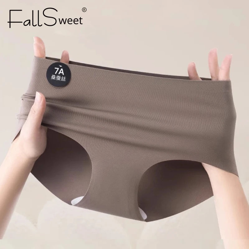 Falllsweet 4 Peças de Calcinhas de Seda Sem Costura para Mulheres, Lingerie Sexy de Cintura Média, Calcinhas de Seda Gelada M-2XL