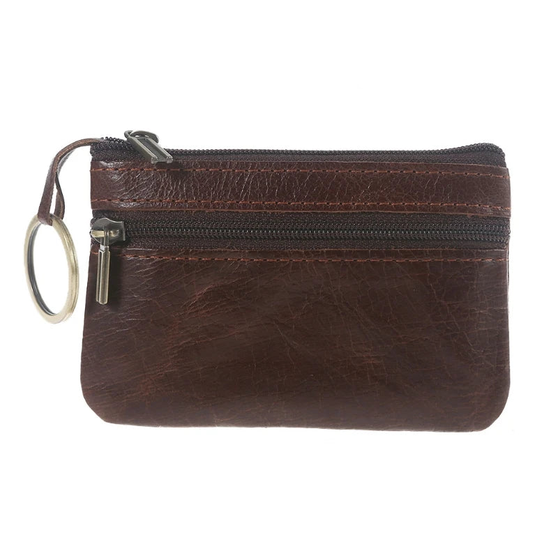Thinkthendo bolsa de moedas feminina slim, de couro de vaca, bolsa de moedas com zíper nas extremidades porta-chaves