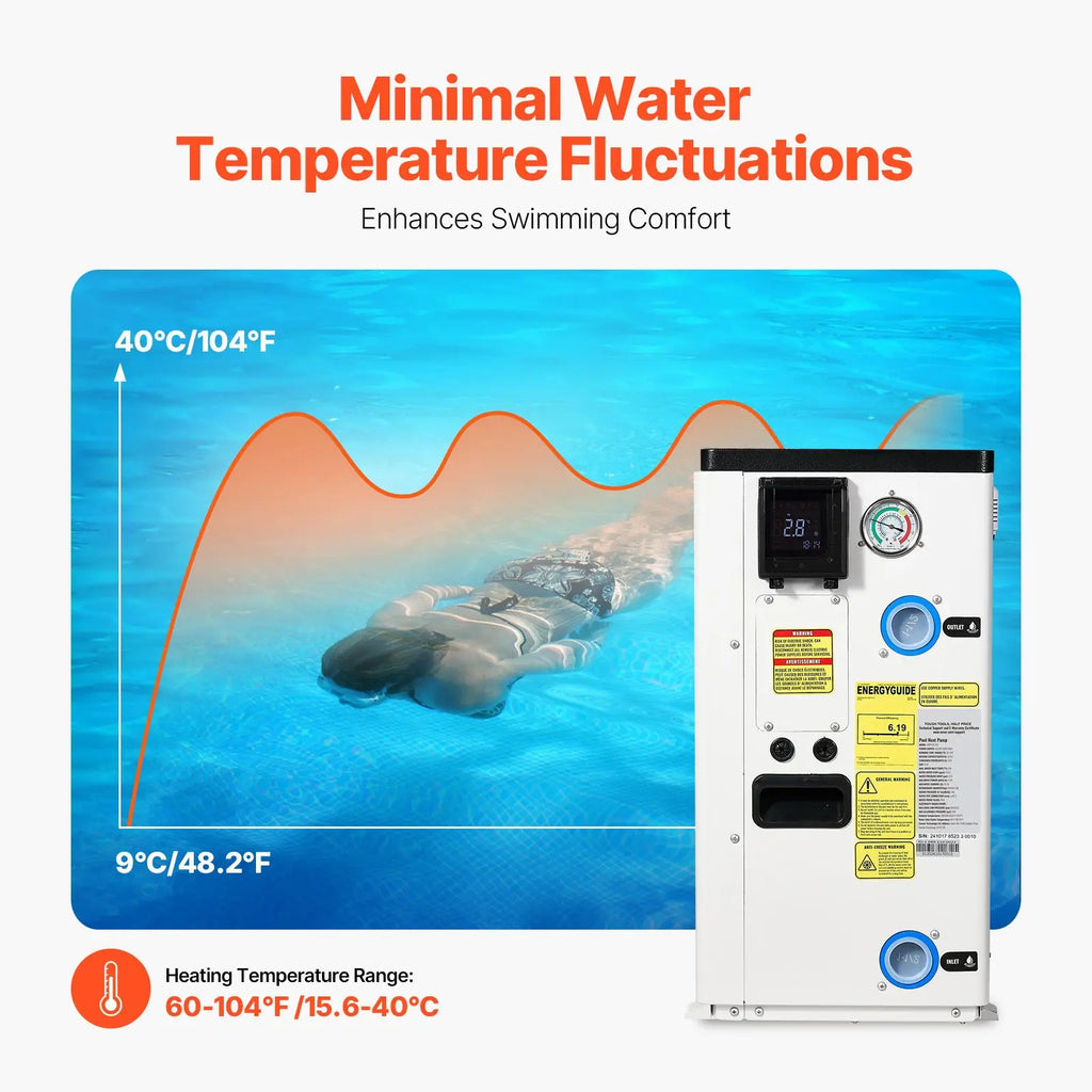 "Low Noise Electric Pool Heat Pump 35830 BTU for 6605 13209GAL Above Ground Pools Heating Cooling Hi"