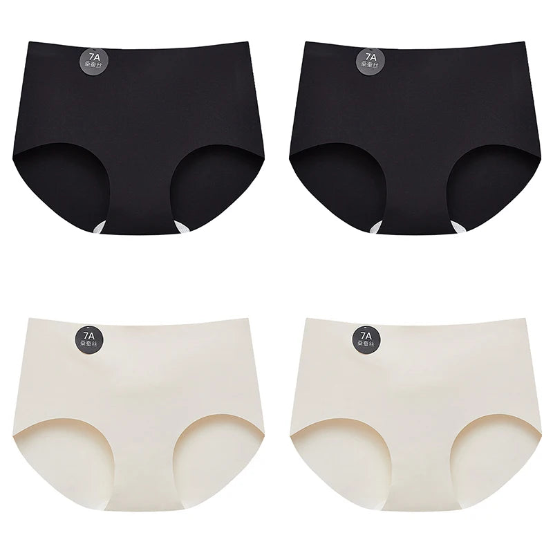 Falllsweet 4 Peças de Calcinhas de Seda Sem Costura para Mulheres, Lingerie Sexy de Cintura Média, Calcinhas de Seda Gelada M-2XL