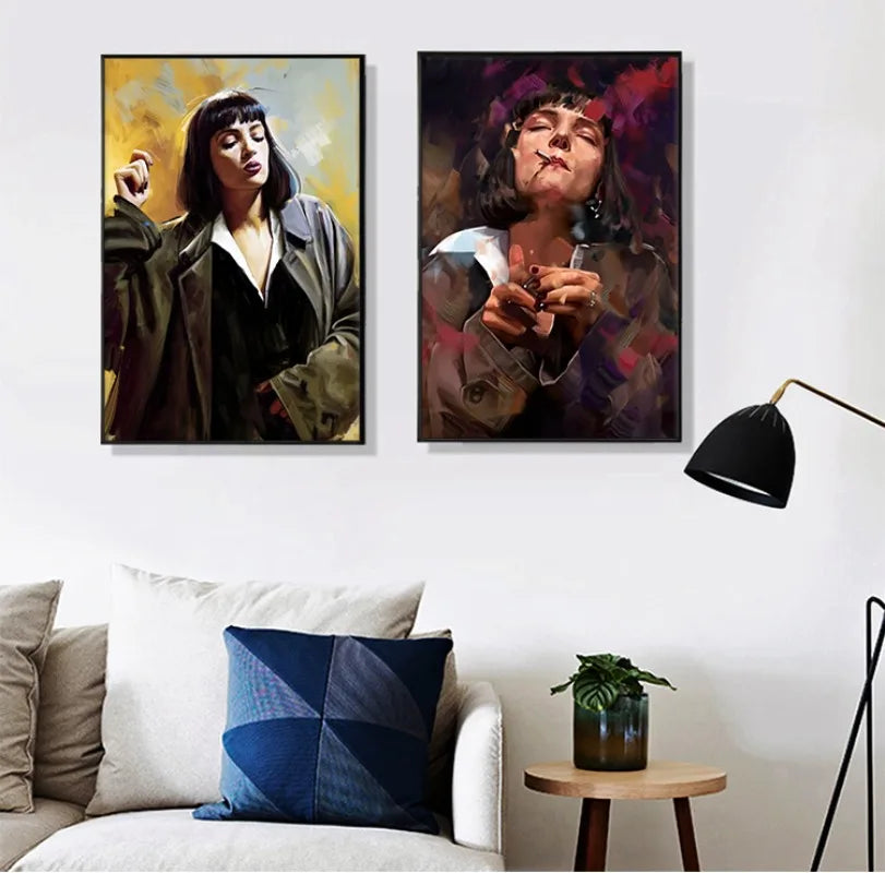 Pop Fiction Movie Classic Posters, Smoking In Bed, Retro Wall Art, Print Picture, Canvas Painting For Living Room, Home Decor