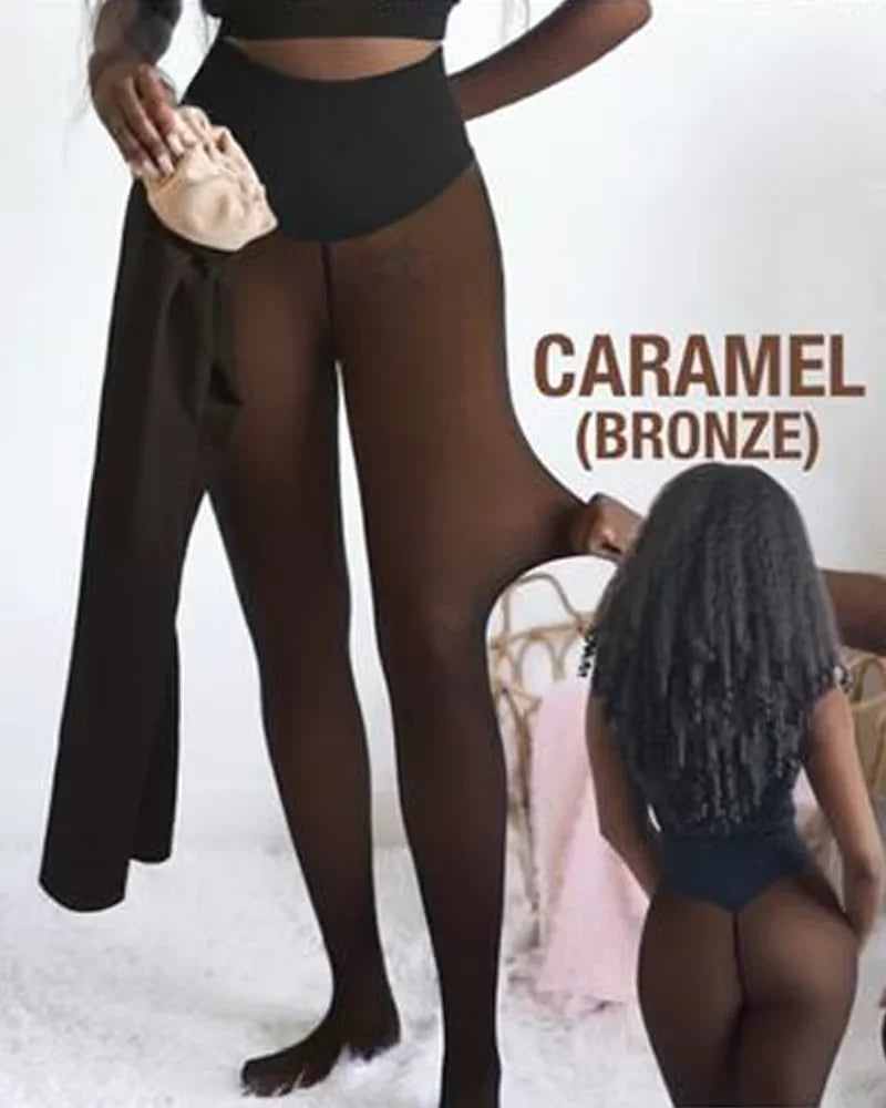 Nova Calça Legging Térmica Modeladora Preta Sexy com Forro de Lã e Efeito Translúcido, Meia-Calça Transparente de Lã, Tamanhos Grandes - Coleção 2026