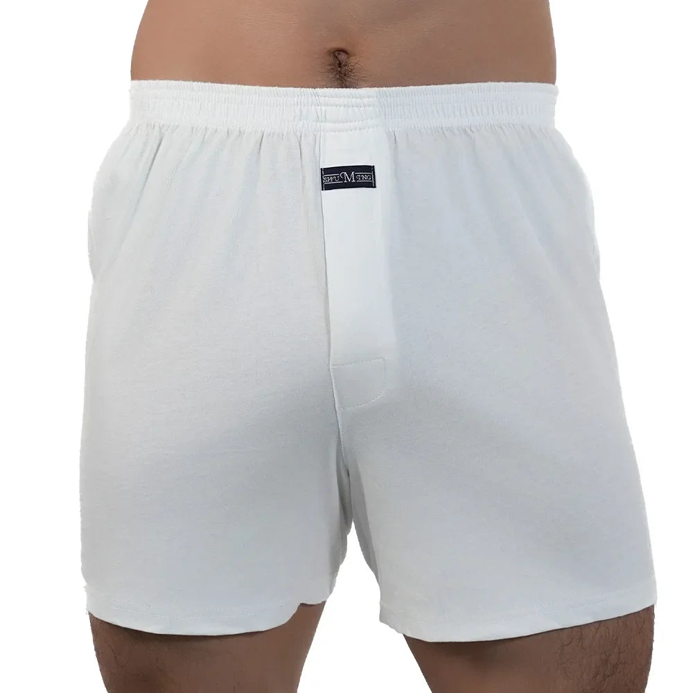 Homens puro algodão boxer shorts homem cintura alta grande roupa interior casual sólida cuecas plus size alo calças pijama boxers M-3XL 2025